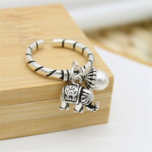 2020 New Arrival Dropship New Design Finger Open Rings Elephant Pearl Vintage Retro Hiphop S Adjustable Womens Ring