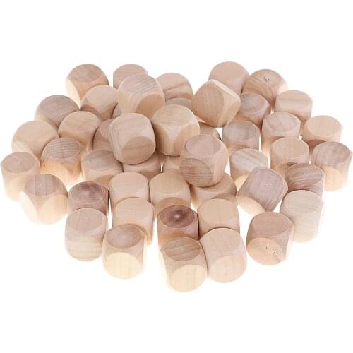 MagiDeal 50pcs/Pack DIY Wooden Blank 6-Sided Dices DIY for DND MTG RPG Board Card Games Props Wooden Blank Dices