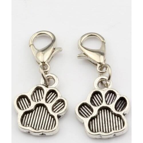 MIC 15 pcs Zinc Alloy Tone Paw Print Charm With lobster clasp Fit Charm Bracelets DIY Jewelry 12x29 mm ( nm266)