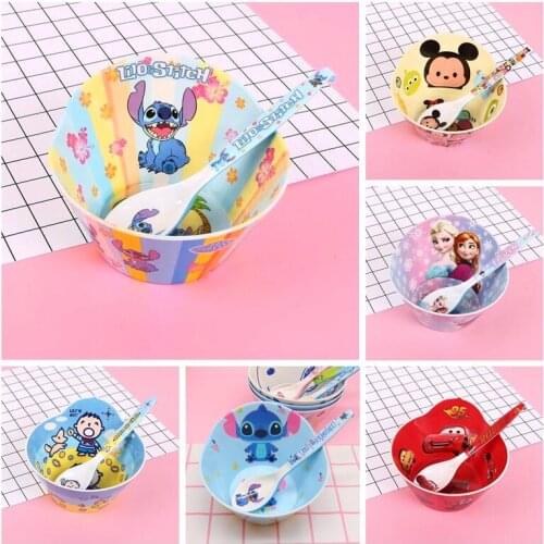 Disney Mickey Mouse Stitch Melamine Anime Bowl Spoon Childrens Baby Unbreakable Learning Tableware Boy girl breakfast soup bowl