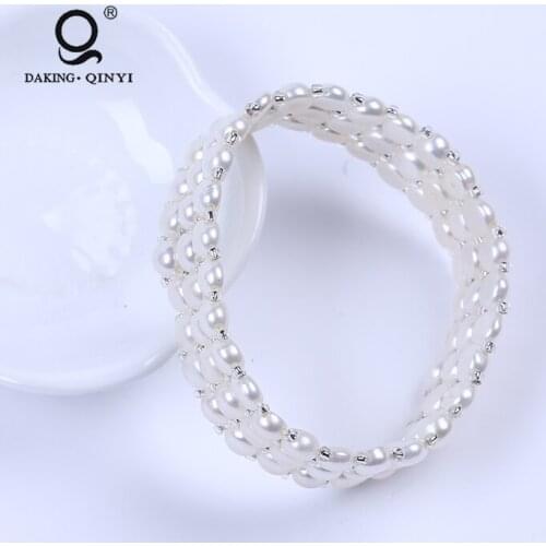 Fashion Jewelry 3 Rows Real Freshwater Pearl Bead Expandable Bracelet