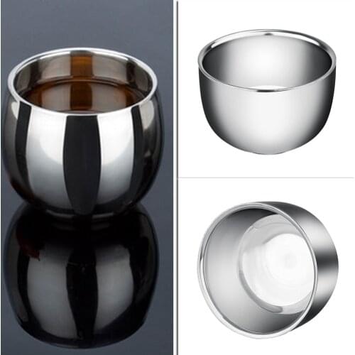 Men Double Layer Stainless Steel Cup Thicken Durable Shave Soap Bowl Heat Insulation Smooth Shaving Mug Wine Alcohol Tea Cup