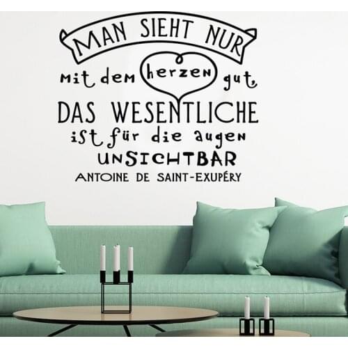 Quote Wall sticker Man Sieht Nur Mit Dem Herzen Gut Removable Wall Art Wall Decor for Living Room Wall Decal Poster Home Decor