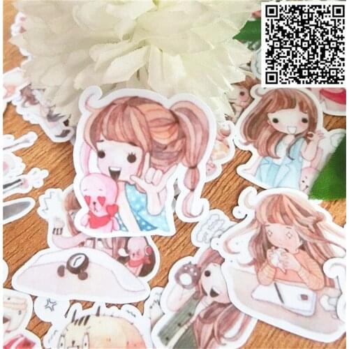 New 39 Pcs Hand-drawn girl DIY Decal Mobile/PC car phone Self Adhesive Scrapbooking Stickers Car Sticker Wedding Decoration