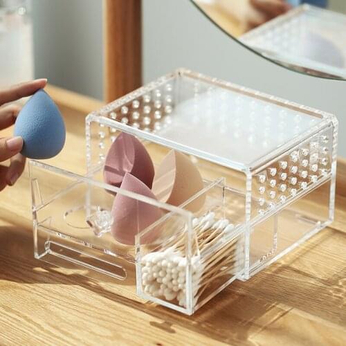 New Plastic Makeup Organizer Cotton Swab Storage Box Beauty Sponge Stand Storage Puff Holder Bathroom Cosmetic Storage Case