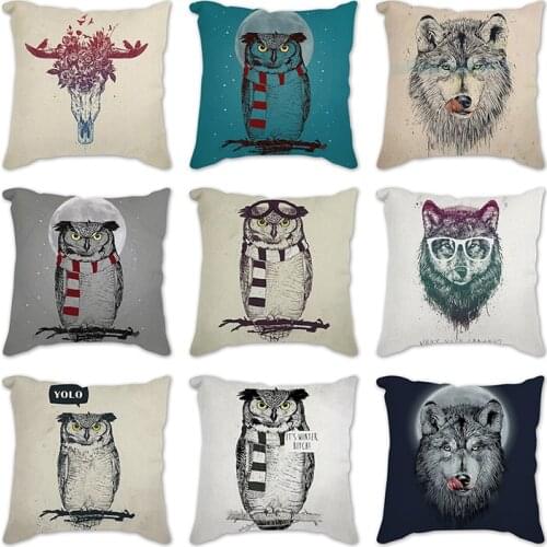 Deer owl cat wolf woman Decorative Cushions Pillowcase Polyester Cushion Cover Throw Pillow 45*45 Sofa Decoration Pillowcover