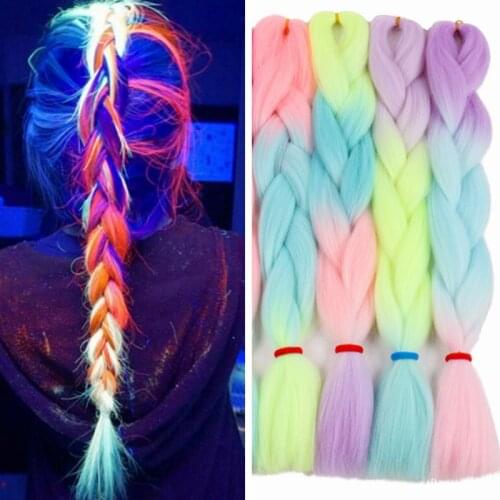 Ombre Glowing Luminous Luxury Synthetic Jumbo Braids Florescent Shining Hair In The Darkness 24inch 100G