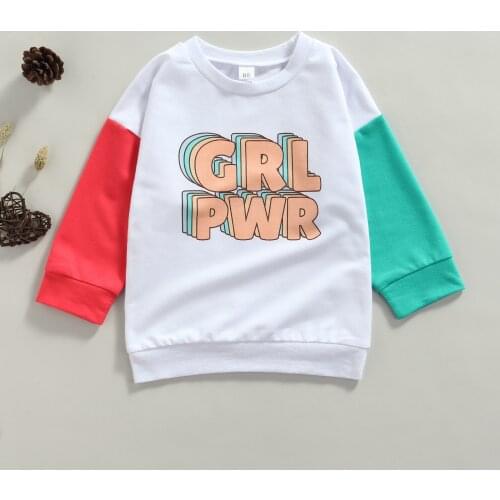 1-6Y Autumn Causal Kids Girls Sweatshirt Outwear Letter Printed Patchwork Long Sleeve Pullover Tops