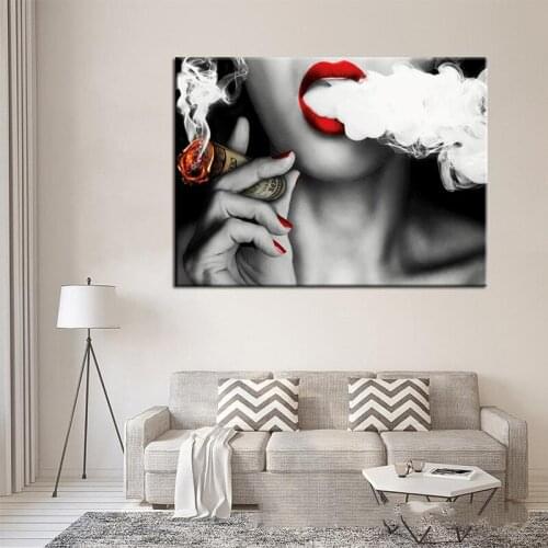 Fashion Smoking Girl Sexy Lips Abstract Pictures Posters and Prints Wall Art Canvas Paintings Modern Art Graffiti Photos Mural
