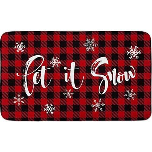 Plaid Let it Snow Decorative Doormat, 18 x 30 Inch Winter Christmas Holiday Non-Skid Floor Mat Switch Mat Indoor Outdoor Home Ga