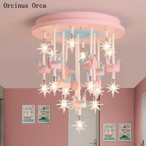 Cartoon Creative Pony ceiling lamp Boys and Girls Bedroom Childrens Room Lighting Colored Chiba Crane Crystal ceiling lamp