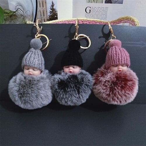 Christmas Decorations Handmade Crafts Plush Sleeping Baby Doll Pendant Tree Hanging Ornaments Xmas Gift Fluffy Pompom Chain