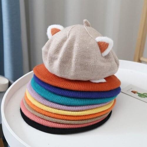 Baby Hat Berets Kids Lovely Beanies Fox Ears Painter Hats for Girls Autumn Winter Knitted Cap Infant Girl Bonnet Beret Xmas Gift