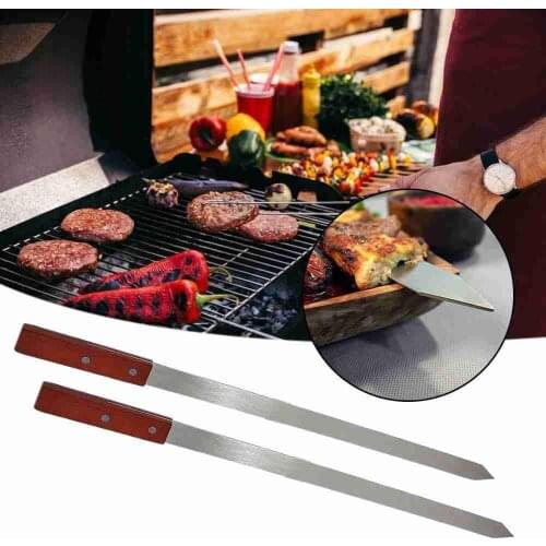1PCS Skewer Barbecue Tool Mutton Sign Wooden Handle Barbecue Drill Round Steel Bbq Fork Barbeque Tools