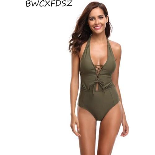 BWCXFDSZ One Piece Swimsuit Swimwear Triquini Monokini Bandage Backless Push Up Swimming Bathing Suit Bodysuit Beach Swim Wear