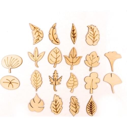 Mixed Various Leaves Pattern Wooden Scrapbooking Art Collection Craft for Handmade Accessory Sewing Home 35-45mm 20pcs