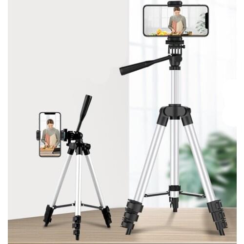 Lightweight Tripod Phone Tripod 59-Inch 152cm Travel Tripod with Phone Clip /Remote Control Fill light for Phone/GOPRO/Camera