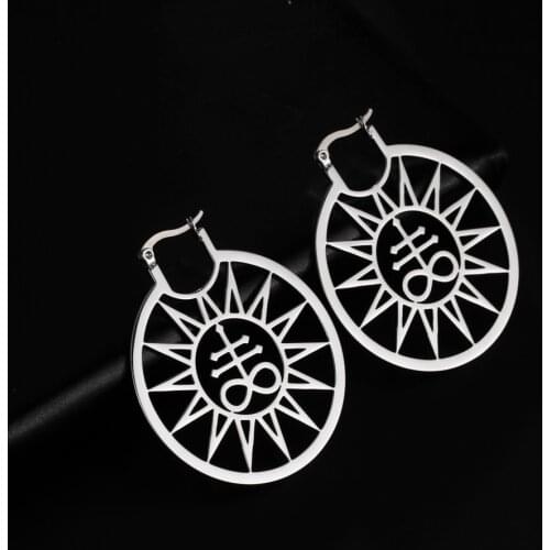 Teamer Vintage Stainless Steel Earrings Big Leviathan Cross Sigil of Lucifer Baphomet Hoop Earrings Gothic Wiccan Pagan Jewelry