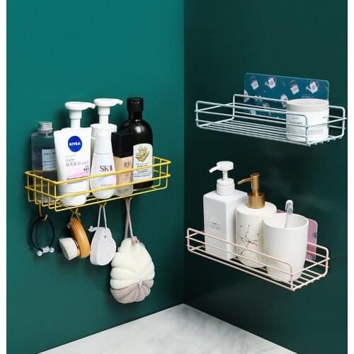 Bathroom Shelf Corner Storage Holder Shelves Iron Wall Shower Mount Shampoo Storage Holder with Suction Cup Kitchen Storage