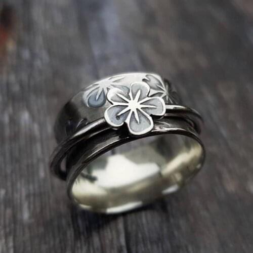 Vintage Women Wedding Bands Flower Ring Female Finger Rings for Girl Fashion Party Wedding Jewelry Valentines Gift