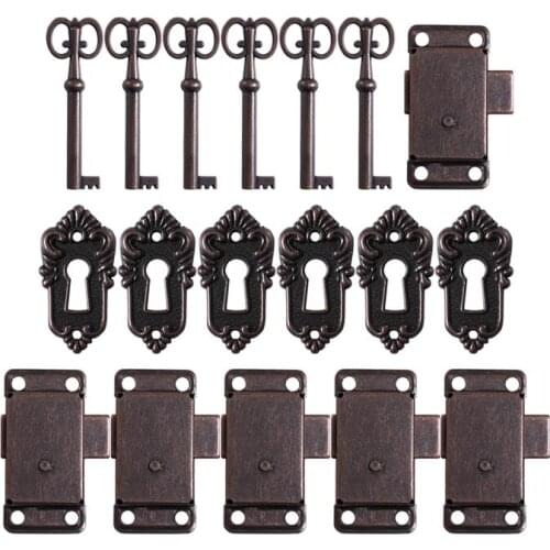 6 Sets Vintage Cabinet Lock Antique Bronze Padlock Hasp Hook Lock Antique Jewelry Box Latches Decorative Lock Furniture Hardware