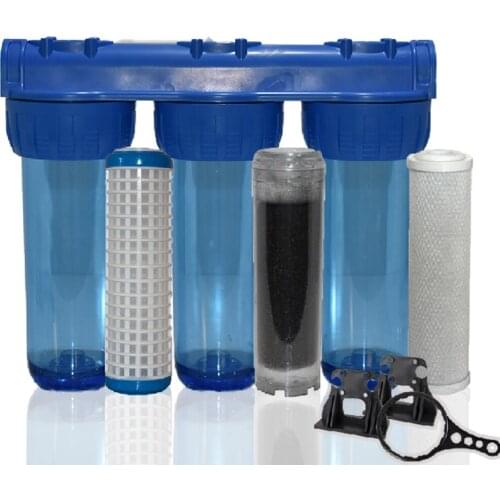 High Quality! 10 ''Transparent Three Stage Whole House Water Filtration System with Washable,Shell GAC, CTO , 3/4 "Inlet & Outlet