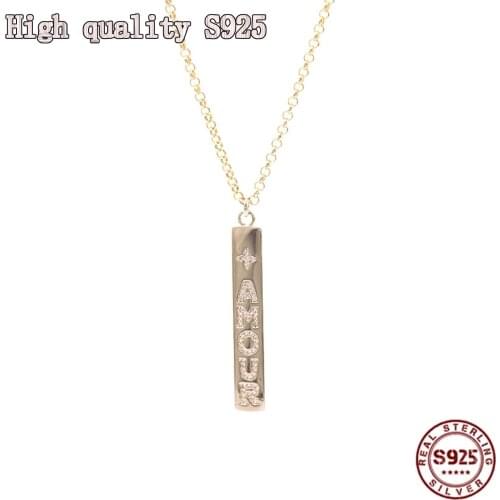High Quality Personality Gold Letter Rectangular Crystal Necklace Fashion Design Pendant Lovers Necklace Romantic Gift