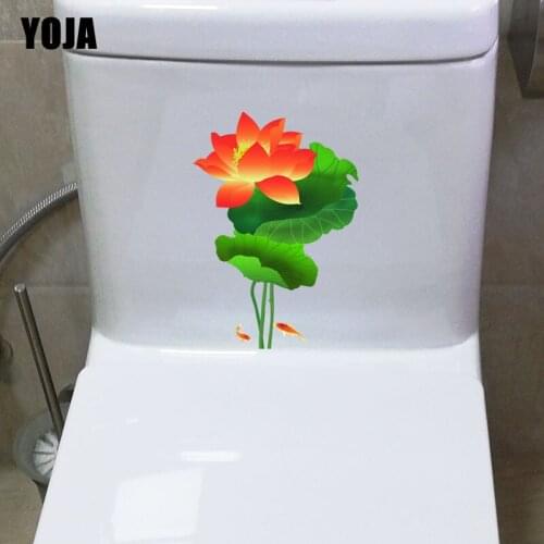 YOJA 15*21.4CM Cartoon Pattern Fish Under Lotus Living Room Home Decor Toilet Decal Wall Sticker T3-0944