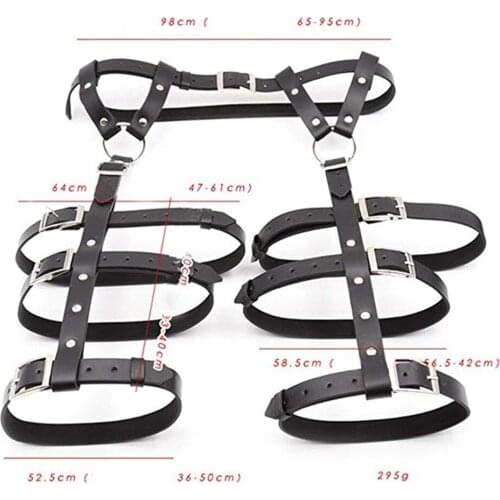 Womens Black Punk Leather Harness Garter Belt Waist Leg Cincher Body Bandage