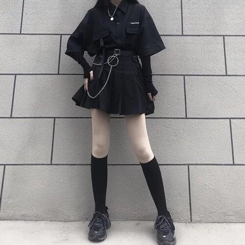 Womens suit new summer Korean version of wild dark loose BF shirt top womens two-piece suit Harajuku Mail Harajuku Punk