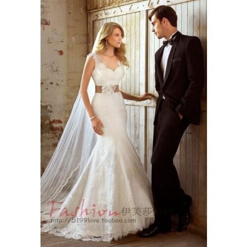 2016 Natural Floor-length Mermaid Scoop Promotion Wedding Dress Fashion Vintage Long Sexy Fish Tail Bridal Belt Formal Gowns