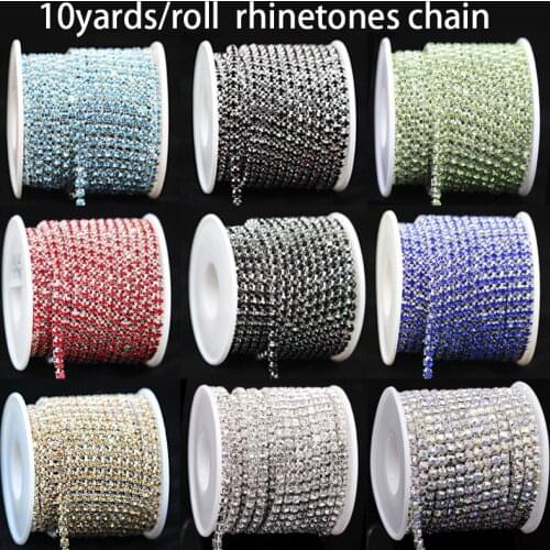 10yard ss6 ss12 ss16 colour glass rhinestone trim close chain silver cup claw Sewing Craft DIY Decorations clothes jewelry beads