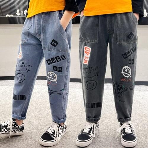 2021 Graffiti Baby Spring Autumn Jeans Pants For Boys Children Kids Trousers Clothing Teenagers Gift Home Outdoor High Quality