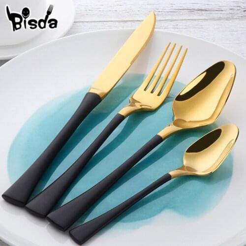 4Pcs Cutlery Set Luxury Gold Flatware Western Dinner Server 18/10 Stainless Steel Tableware Knife Fork Spoon Coffee Spoons Set