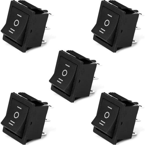 5Pcs/Lot AC 15A/250V 20A/125V On/Off/On Boat Rocker Switches, DPDT 6Pin 3 Position Balck Rocker Switch