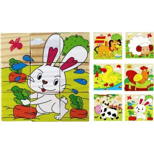 6pcs Pattern Square 3d Puzzles Montessori Toys Kids Cartoon Animals Wooden Puzzles Educational Toys For Children Bricks Baby Toy