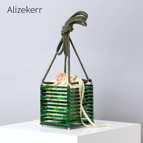 Arcylic Hollow Out Cage Evening Bag Women Handmade String Strap Shoulder Bag Ladies Holiday Personality Beach Handbags And Purse