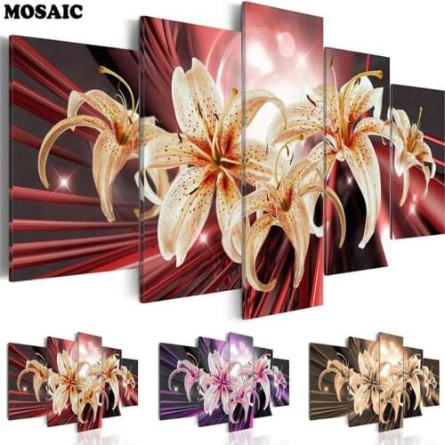 5d diy diamond painting 5pcs Flower Lilies Home decoration,square drill painting full diamond embroidery mosaic Cross Stitch
