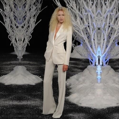 White jumpsuit Wedding pants Women Tuxedos Shawl Lapel Female Trouser Suit Ladies Office Uniform Elegant Pant Suits One Button