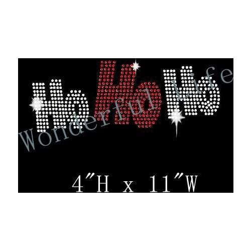 Free Shipping Ho Ho Ho Rhinestone Transfer Iron On Bling red with white clear crystal