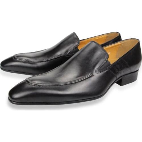 Purely Handmade Genuine Cow Leather Men Sapato Social Shoes Formal Wedding Man Dress Black Brown Loafers Plus Size Pointed Shoes