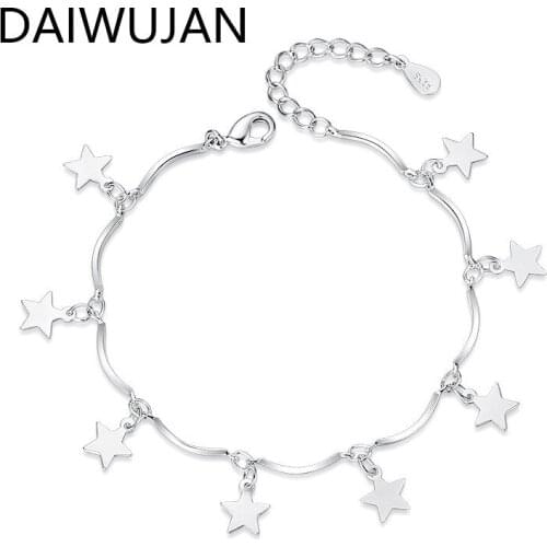 DAIWUJAN 925 Silver Stars Pendant Bracelets & Bangles for Women Girl Student Fashion Wave Chain Charm Bracelet Party Jewelry