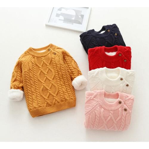 DIIMUU Winter Plush Velvet Sweaters Baby Girls Clothes Toddler Warm Sweater Coats Children Solid Thicken Wool Tops