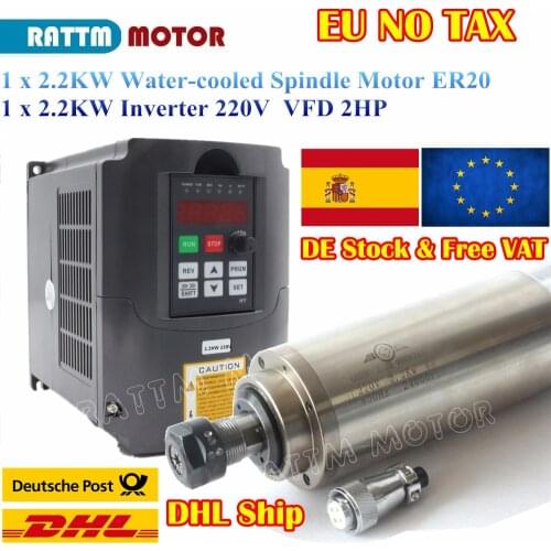 【EU Free Ship】2.2Kw ER20 Water Cooled Spindle Motor Kit 220V 400Hz & 2.2KW HY Inverter VFD 220V for CNC Router Milling Machine