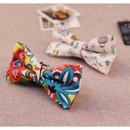 22colors Korean fashion designer high quality mens women bow ties Linen cotton print flower floral bowtie butterfly 10pcs/lot
