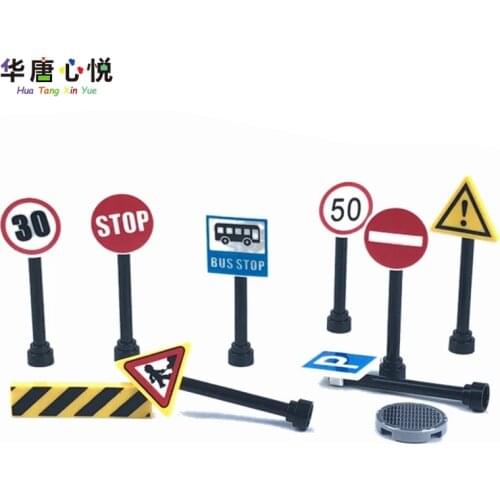 Creator City Street Light Lamp Post Traffic Lights Road Signs Hook Rotatable MOC Accessories Parts Block Toy Creators Cities Kit
