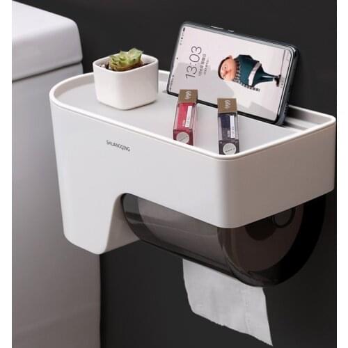 GURET Waterproof Tissue Box With Gabage Bag Organizer Multifunction Roll Paper Dispenser Punch-free Toilet Bathroom Accessories