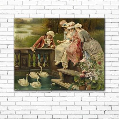 Court figures oil painting printed on canvas classical portrait swan landscape canvas printings painting home decoration picture