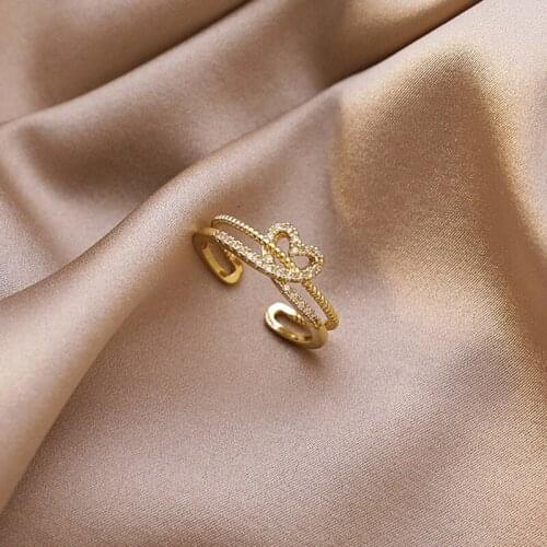 2021 New Arrival Luxury Trendy Heart Crystal Geometric Adjustable Ring For Women Vintage Fashion Delicate Metal Jewelry