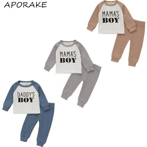 2021 3-24M Newborn Baby Clothes Set MAMA BOY Letter Print Patch Long Sleeve Sweatshirt+Pants Spring Fall Casual Outfits 2pcs